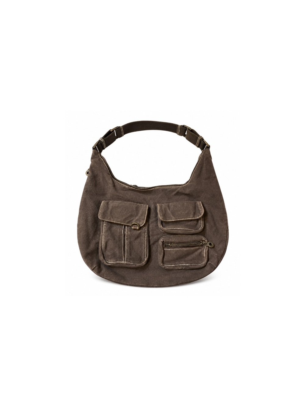 Vintage Brown Shoulder Hobo Bag with Front Pockets